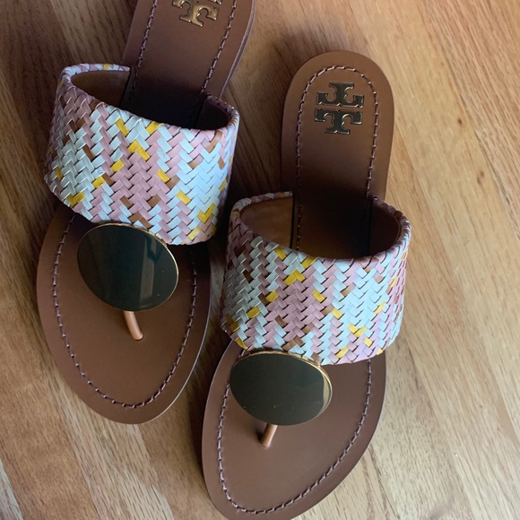 NWT Tory Burch Patos Disk Sandal in Neutral Woven 8 - Picture 9 of 12
